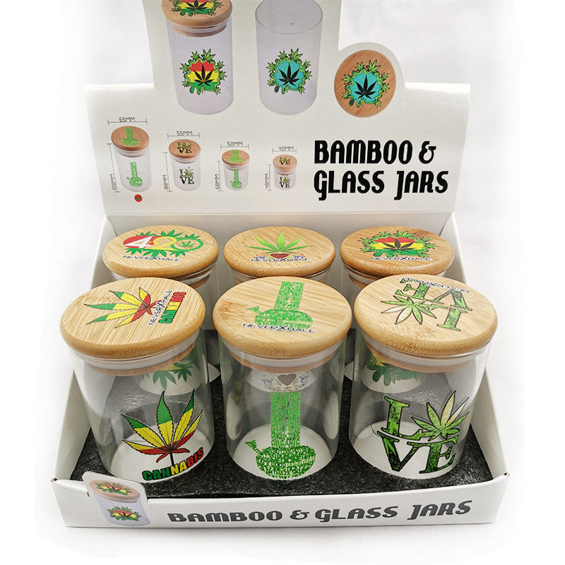 108*65mm Glass Dab Jars Concentrate Storage Containers With Bamboo Lid